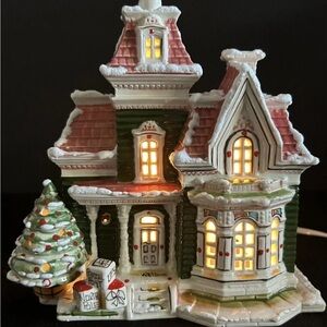 Holiday Village Lighted House with Christmas Tree 1988 Walter Brockman